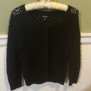 Apt. 9 Black Openwork Knit Button-Front Cardigan